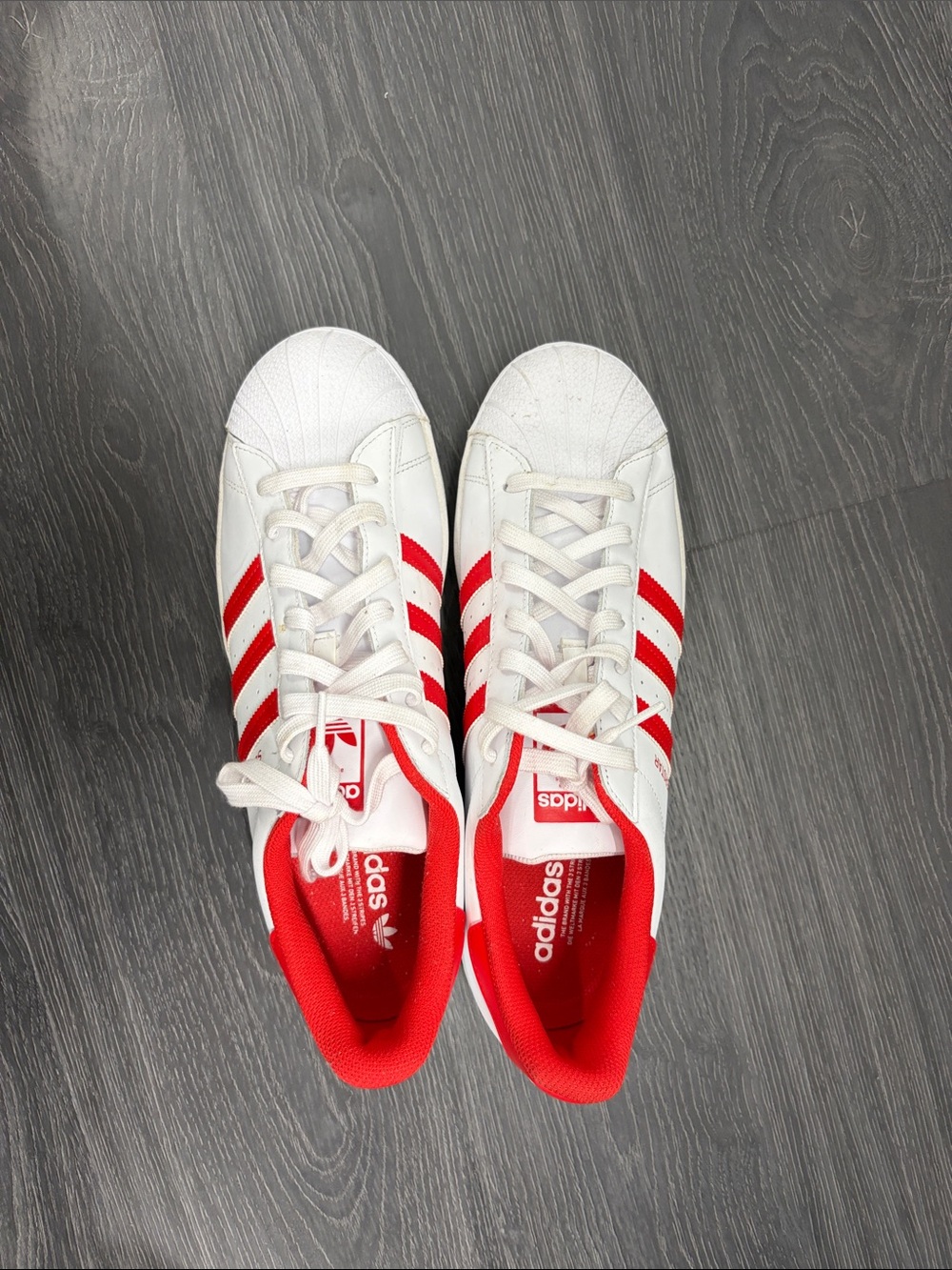 Adidas Men’s Superstar White and Red Leather Sneaker - Picture 2 of 5